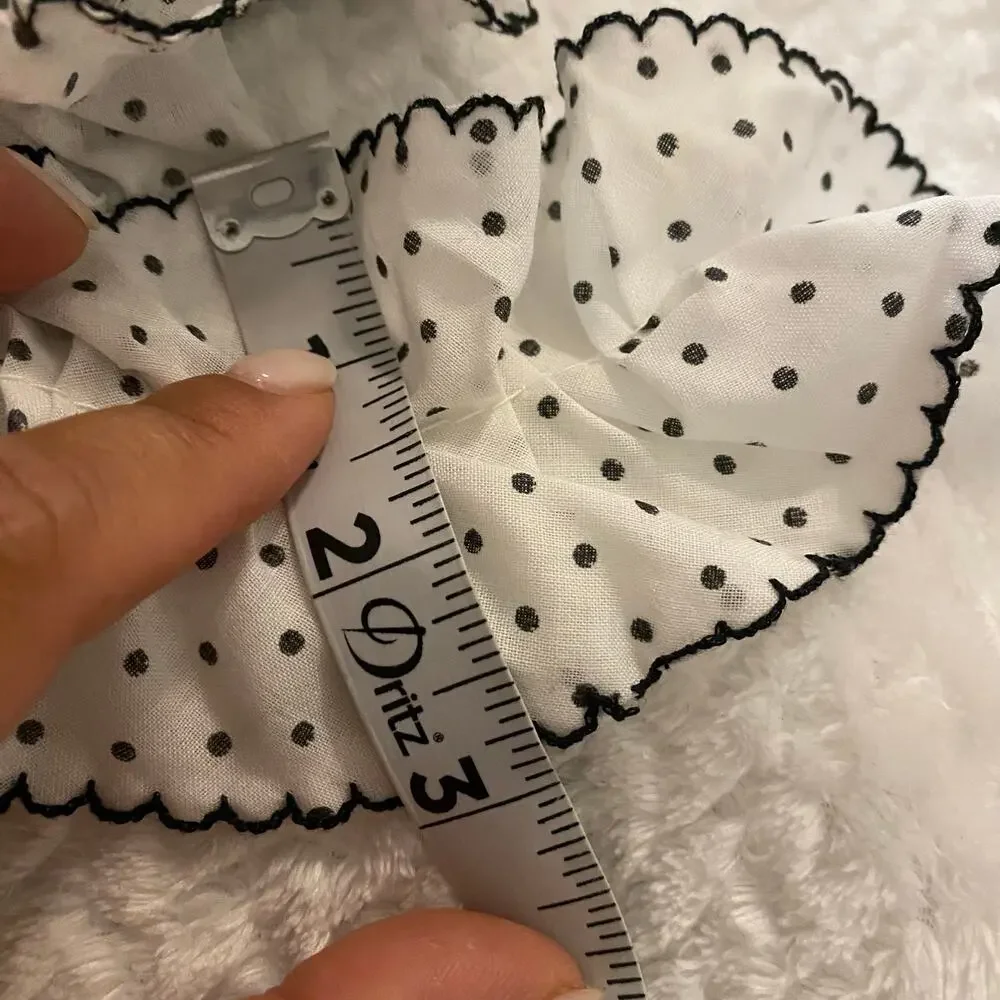 60” VTG Cotton Ruffle Trim Black Polka Dot Scalloped Edge Scrunchie Ribbon Lace